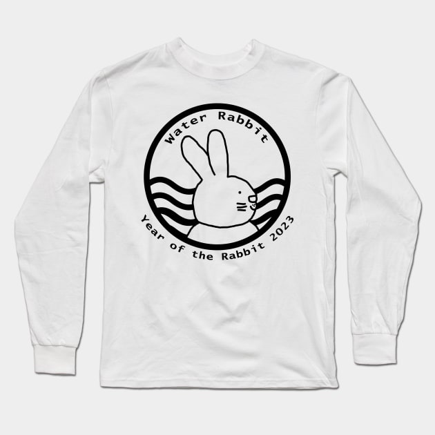 Cute Year of the Rabbit 2023 Water Monochrome Long Sleeve T-Shirt by ellenhenryart